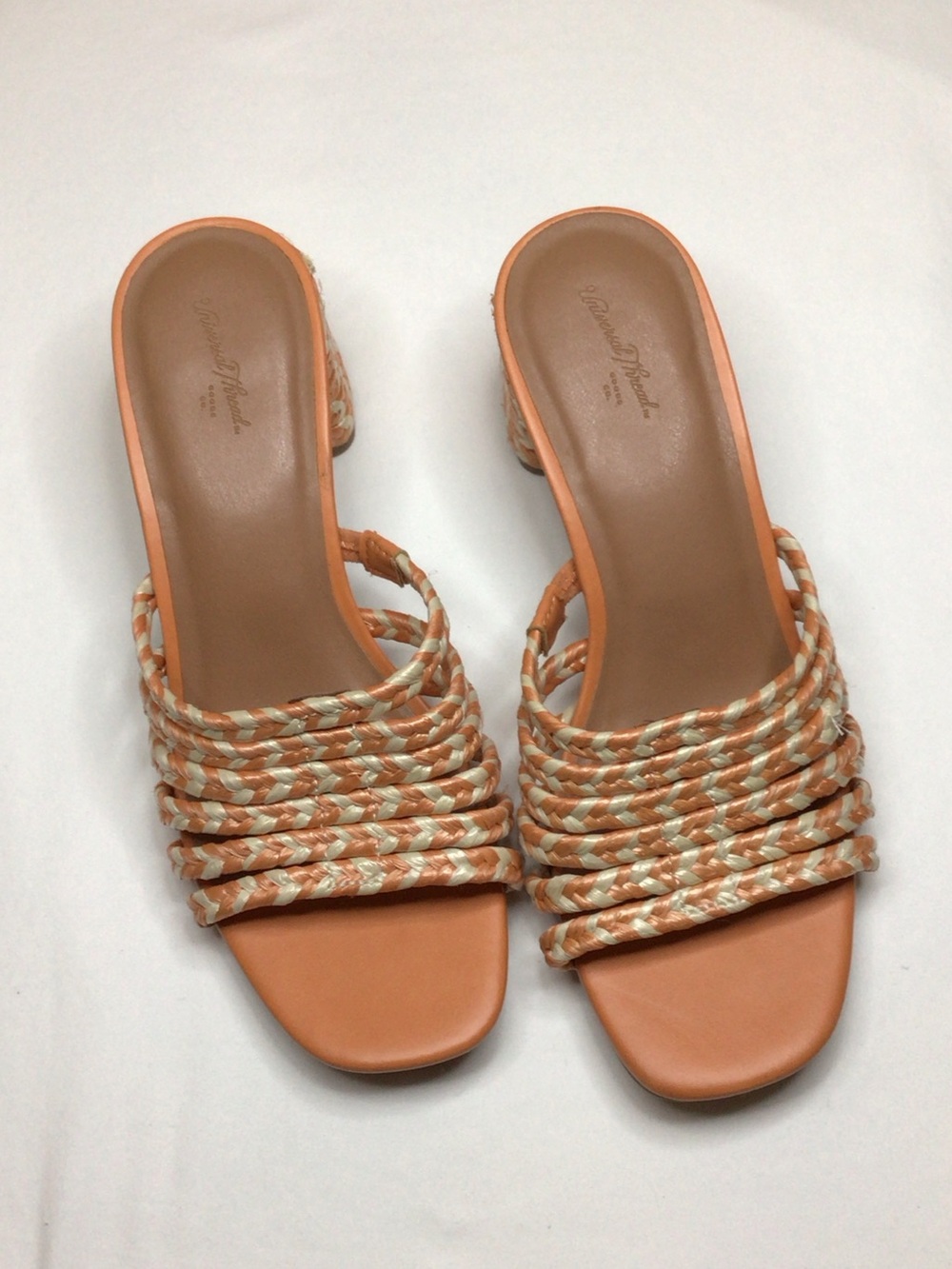Universal Thread Tan and Cream Braided Strap Slide Heels